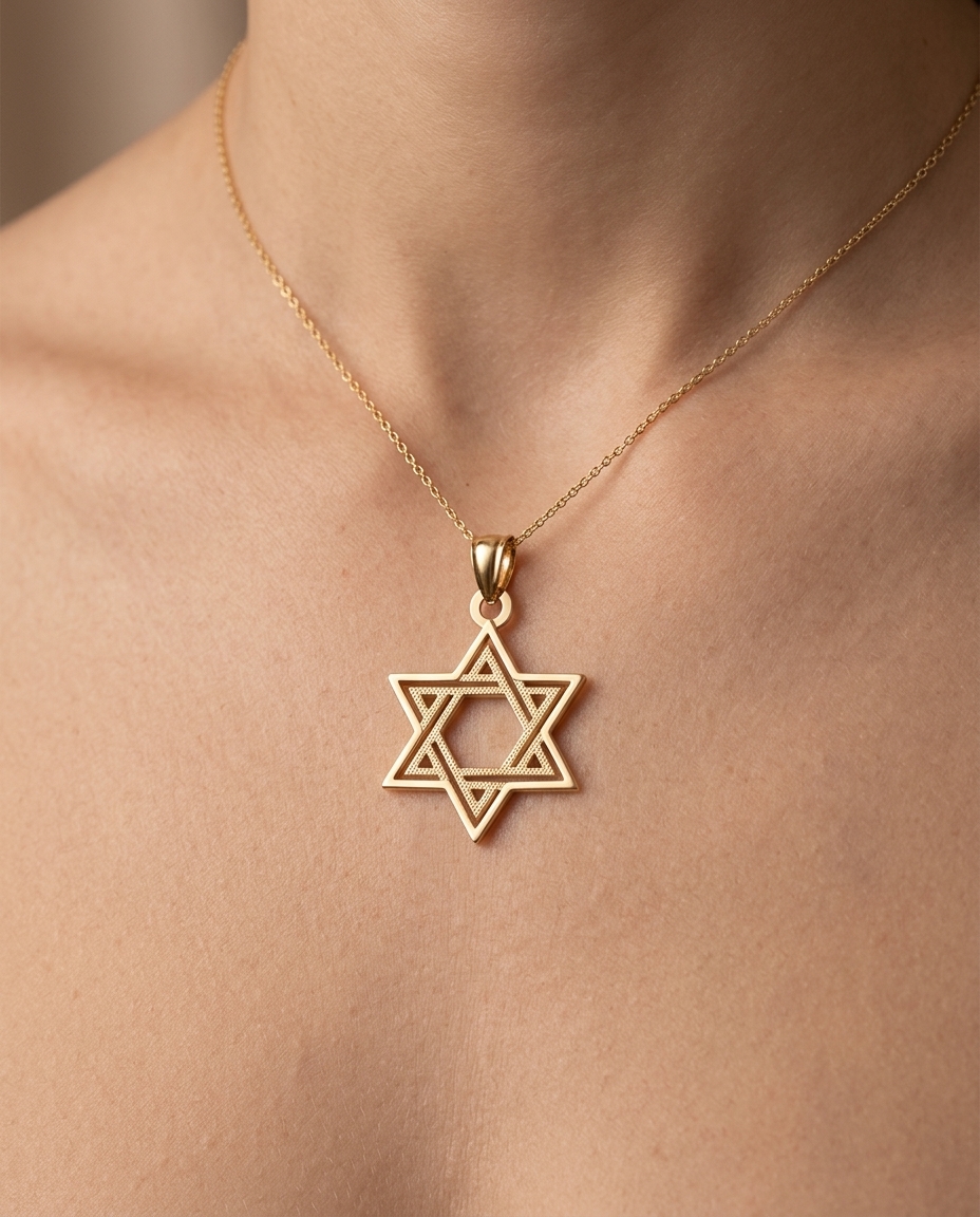 Star of David Pendant in Yellow Gold on model