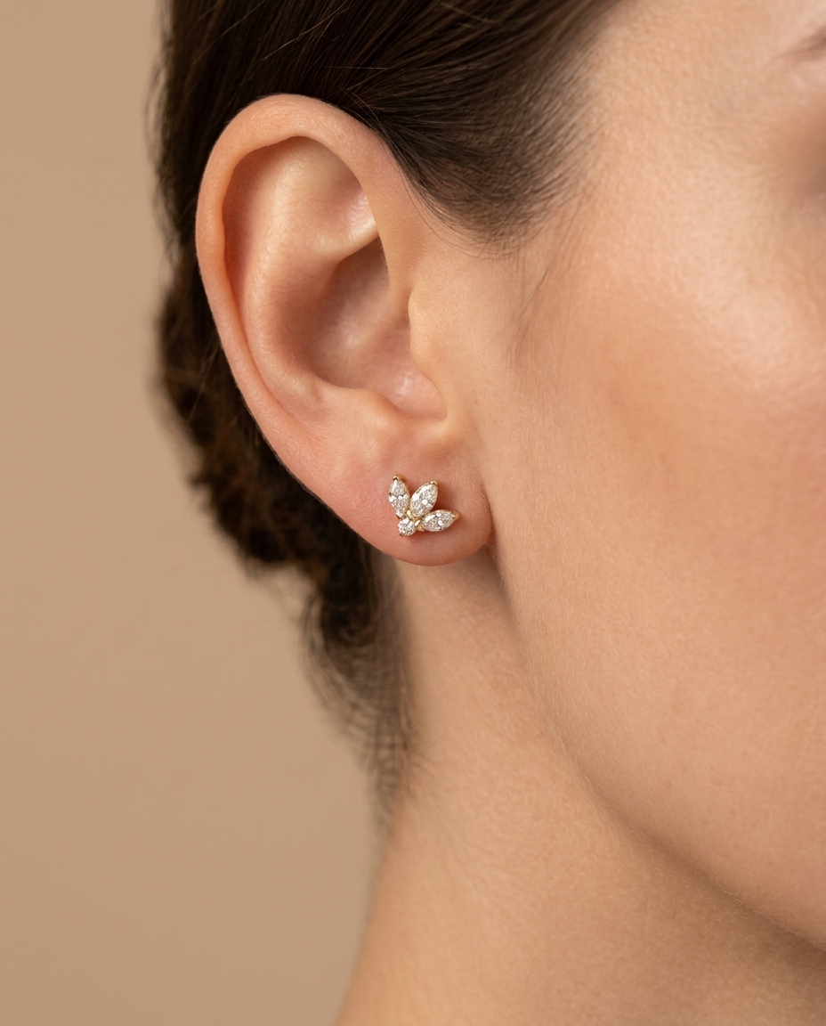 Marquise Diamond Earring in Yellow Gold on model