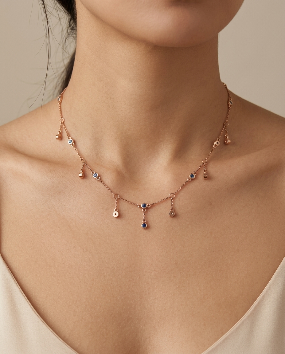 Diamond Dangling Necklace in Rose Gold on model