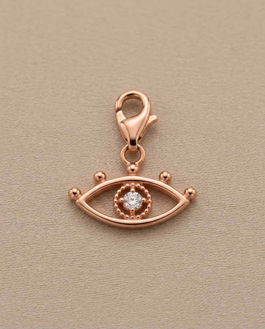 Evil Eye Charm in Rose Gold on model