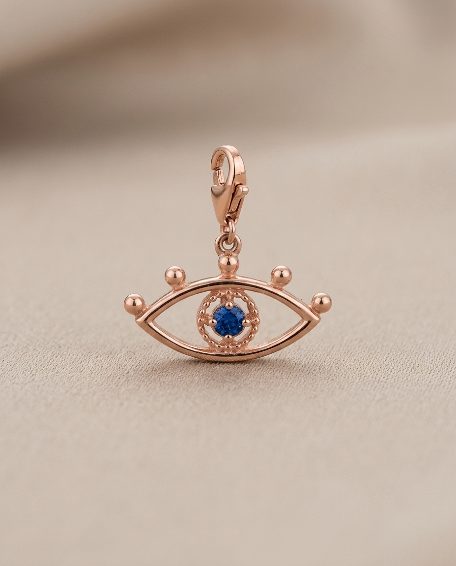 Evil Eye Charm in Rose Gold on model