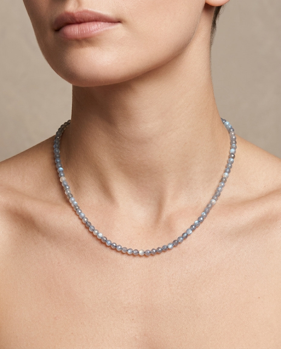 Labradorite Beaded Necklace on model