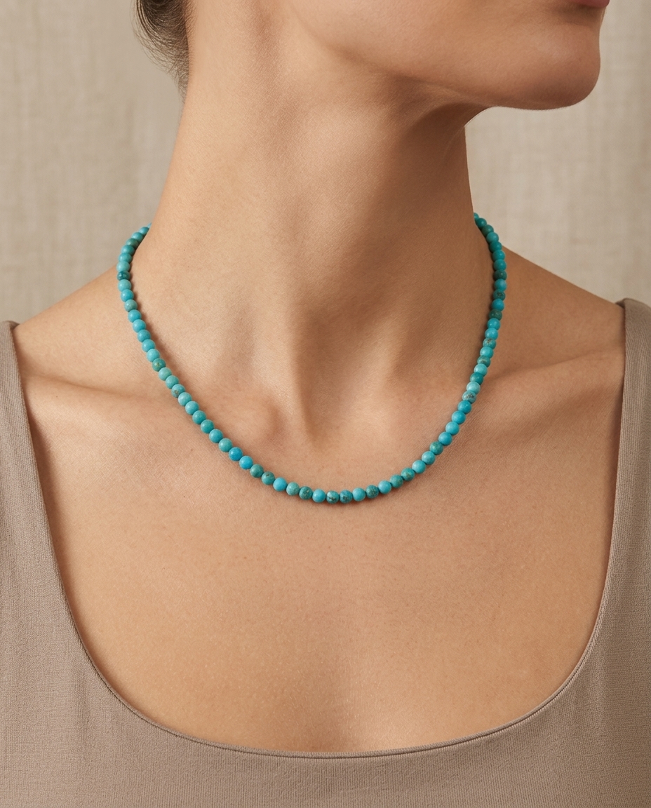 Turquoise Beaded Necklace on model