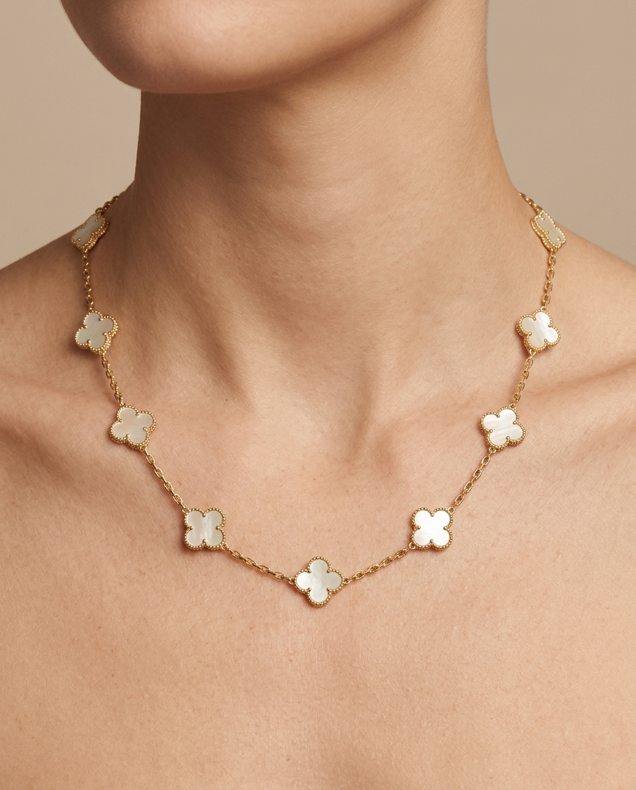 Van Cleef & Arpels Vintage Alhambra Necklace on model